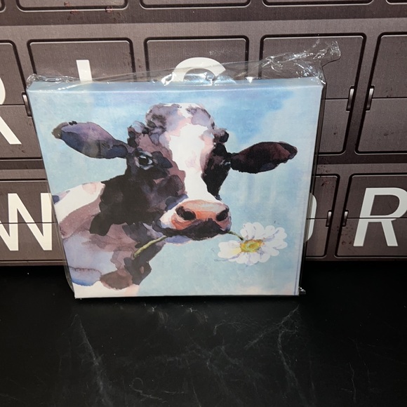 New Cow with Flower in Mouth 8.5IN x 8.5IN Canvas Wall Art - Picture 2 of 3